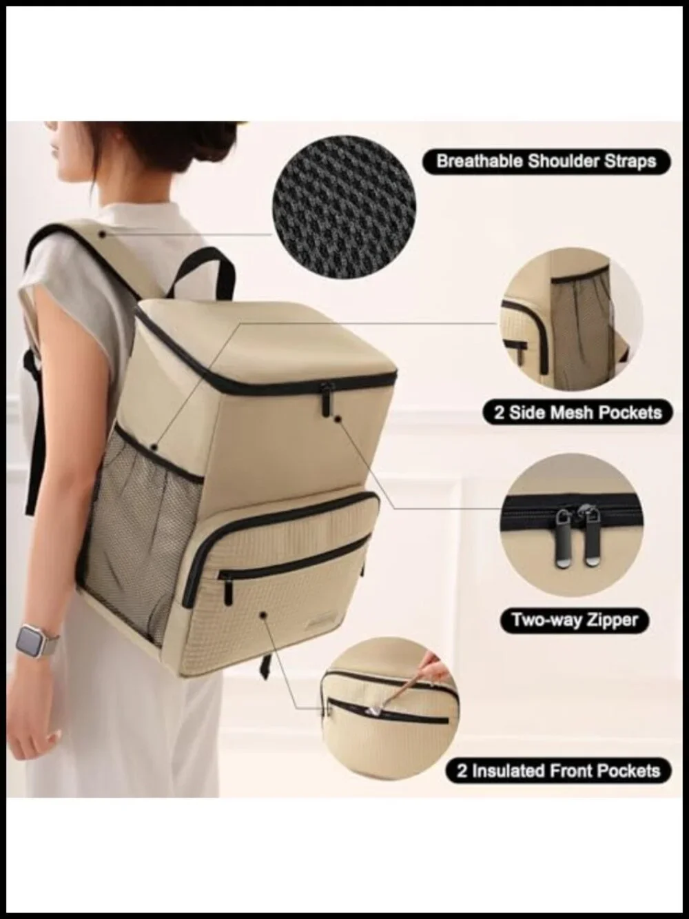Insulated Leakproof Cooler Backpack for Hiking Camping Picnic Beach Travel, 4